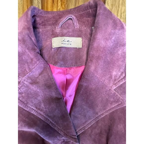 IE Petite 100% Leather Rose Colored Button Up Long Sleeve Coat Beautiful - Picture 2 of 7